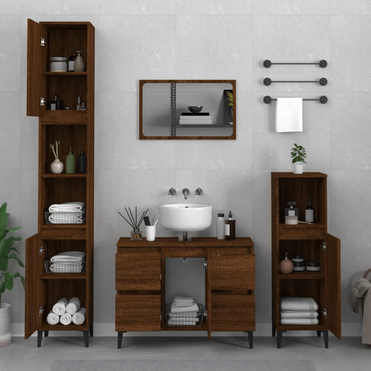 vidaXL 3 Piece Bathroom Furniture Set Brown Oak Engineered Wood
