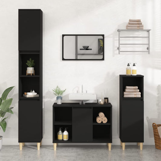 vidaXL 3 Piece Bathroom Furniture Set Black Engineered Wood