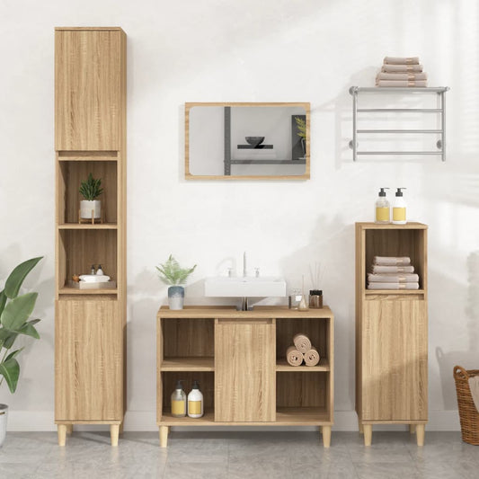 vidaXL 3 Piece Bathroom Furniture Set Sonoma Oak Engineered Wood