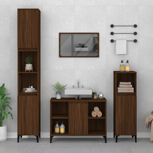 vidaXL 3 Piece Bathroom Furniture Set Brown Oak Engineered Wood