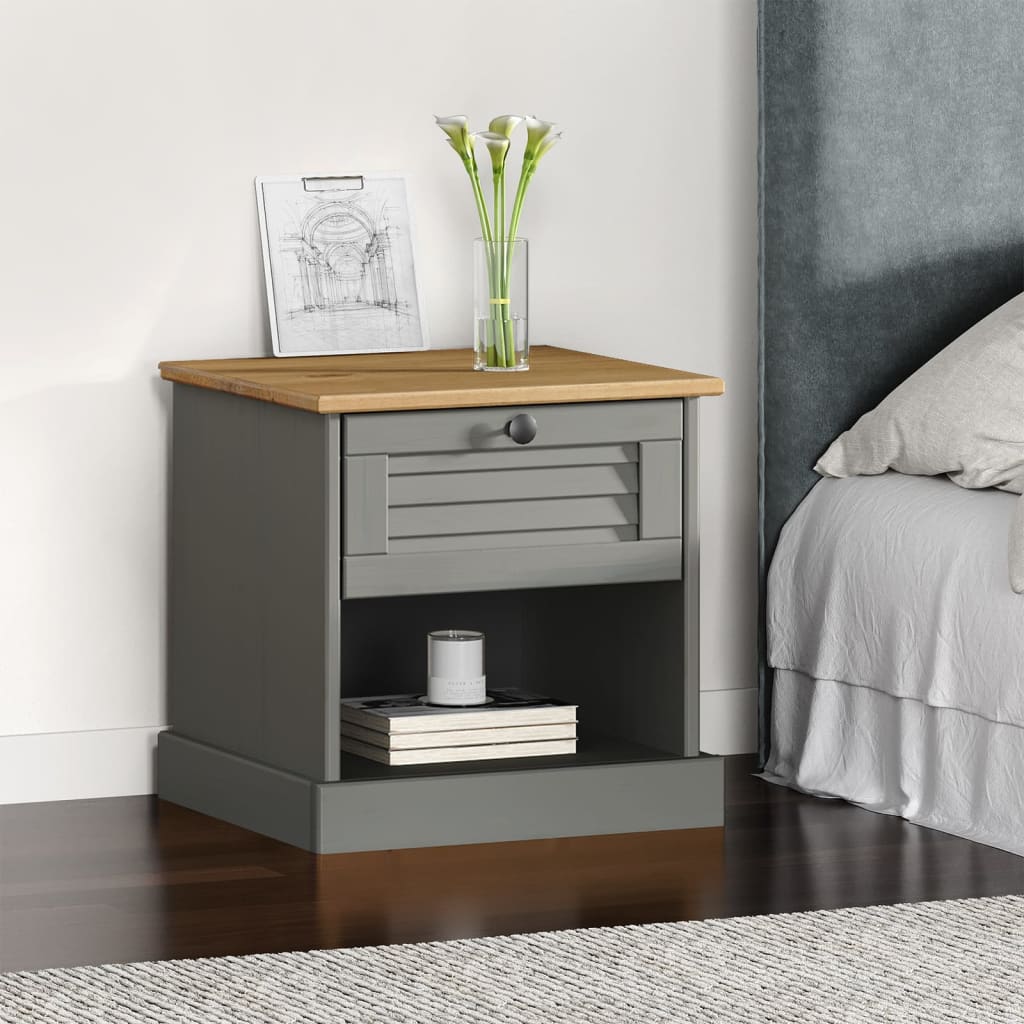 vidaXL Bedside Cabinet VIGO Grey 42x35x40 cm Solid Wood Pine