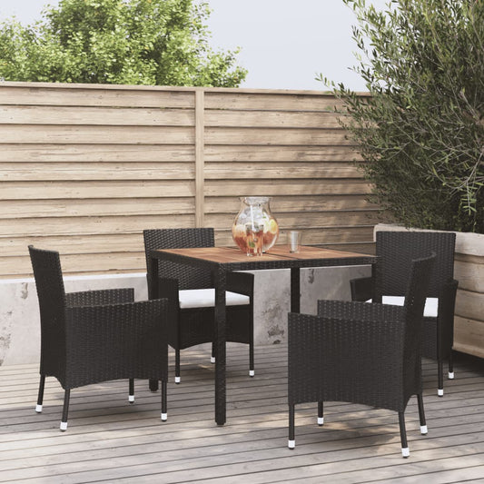 vidaXL 5 Piece Garden Dining Set with Cushions Black Poly Rattan