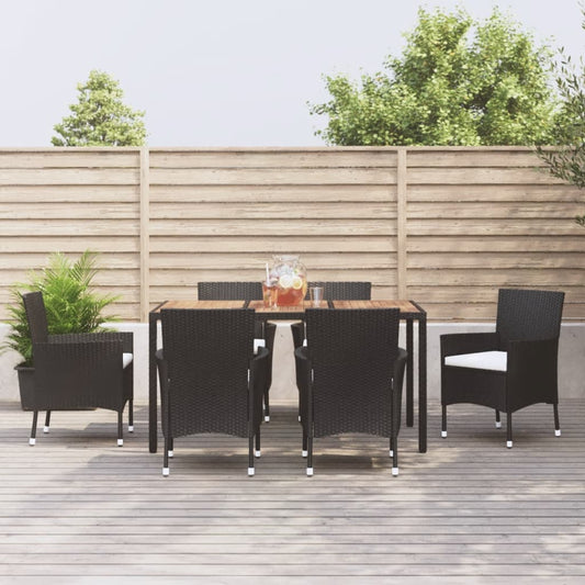 vidaXL 7 Piece Garden Dining Set with Cushions Black Poly Rattan