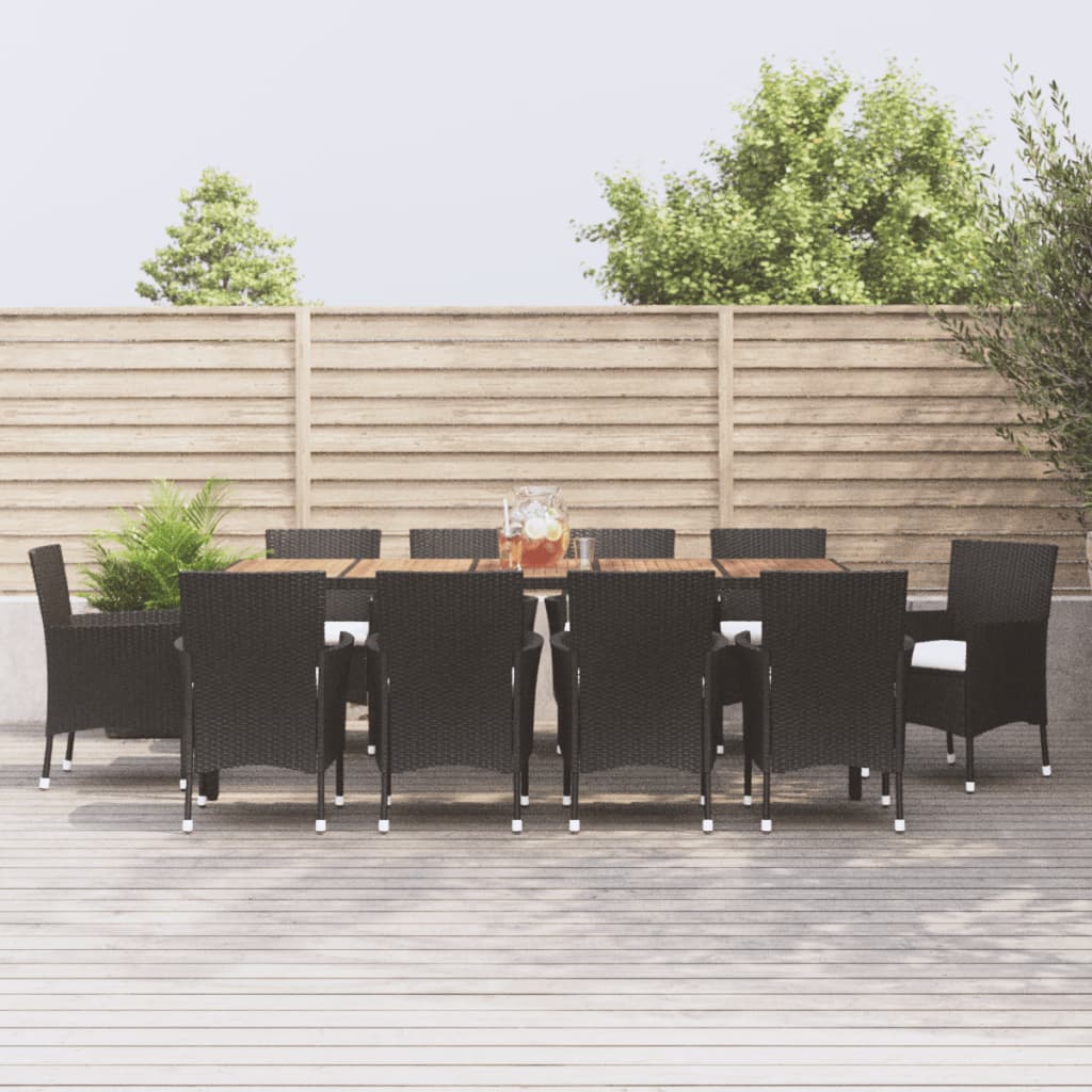 vidaXL 11 Piece Garden Dining Set with Cushions Black Poly Rattan