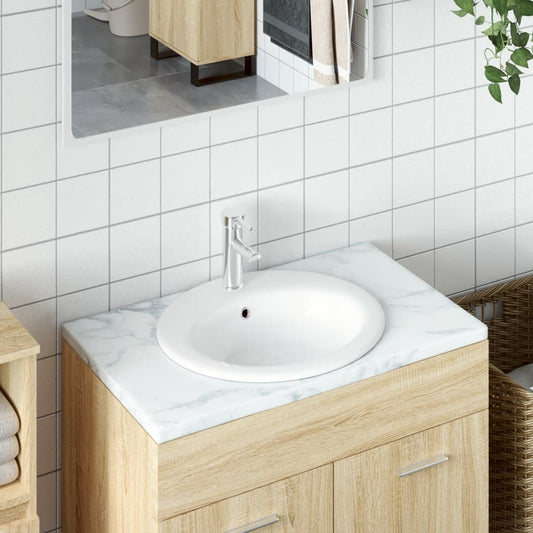vidaXL Bathroom Sink White 52x46x20 cm Oval Ceramic