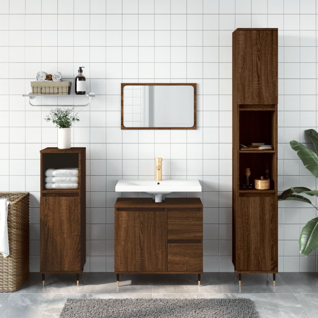 vidaXL Bathroom Cabinet Brown Oak 30x30x190 cm Engineered Wood
