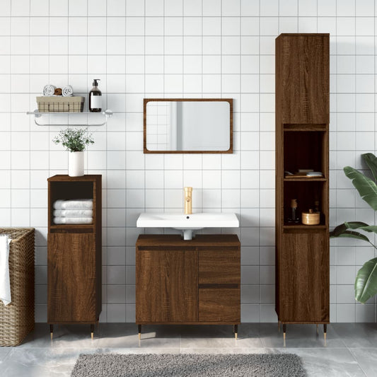 vidaXL Bathroom Cabinet Brown Oak 30x30x190 cm Engineered Wood