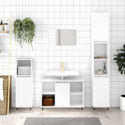 vidaXL Bathroom Cabinet High Gloss White 30x30x100 cm Engineered Wood