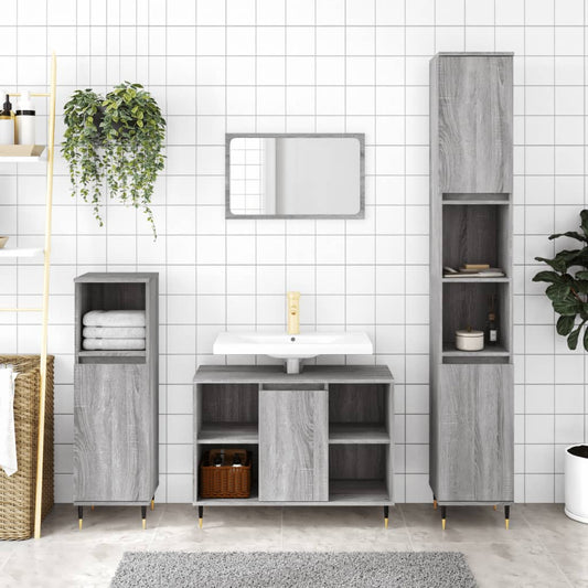 vidaXL Bathroom Cabinet Grey Sonoma 30x30x100 cm Engineered Wood