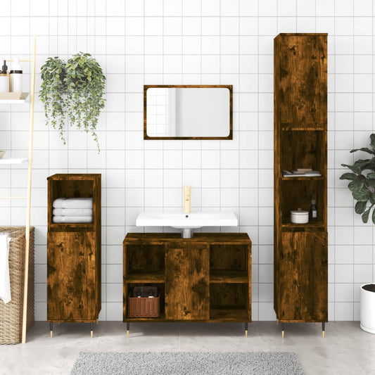 vidaXL Bathroom Cabinet Smoked Oak 80x33x60 cm Engineered Wood