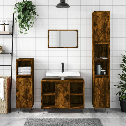 vidaXL Bathroom Cabinet Smoked Oak 80x33x60 cm Engineered Wood