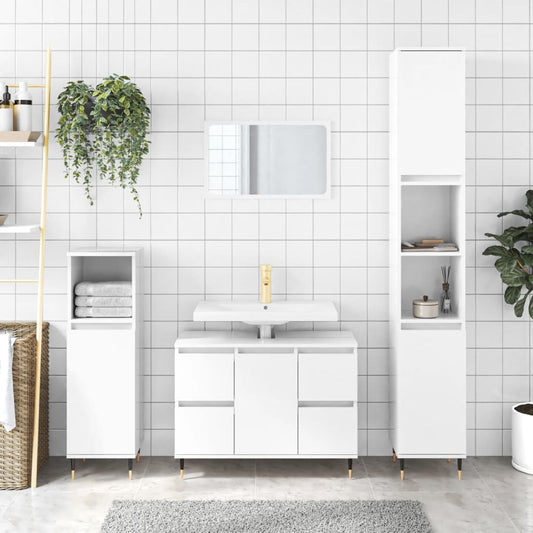 vidaXL Bathroom Cabinet High Gloss White 80x33x60 cm Engineered Wood