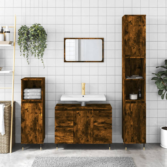 vidaXL Bathroom Cabinet Smoked Oak 80x33x60 cm Engineered Wood