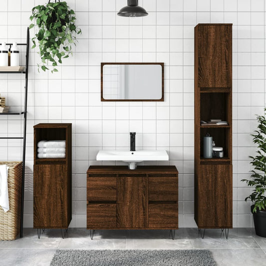 vidaXL Bathroom Cabinet Brown Oak 80x33x60 cm Engineered Wood