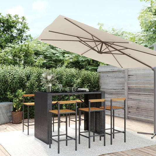 vidaXL 7 Piece Garden Bar Set Black Poly Rattan& Solid Wood Acacia
