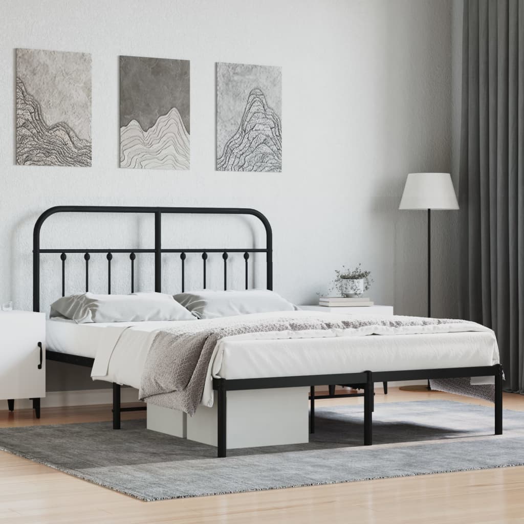vidaXL Metal Bed Frame with Headboard Black 150x200 cm