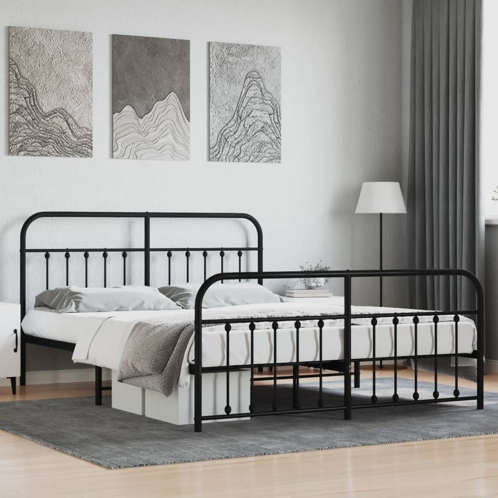 vidaXL Metal Bed Frame with Headboard and Footboard Black 160x200 cm