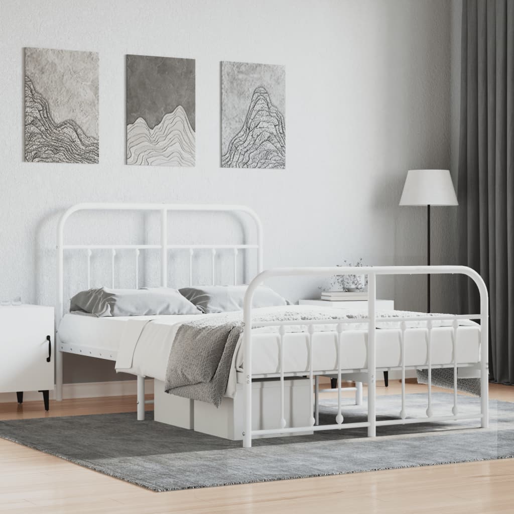 vidaXL Metal Bed Frame with Headboard and Footboard White 120x190 cm