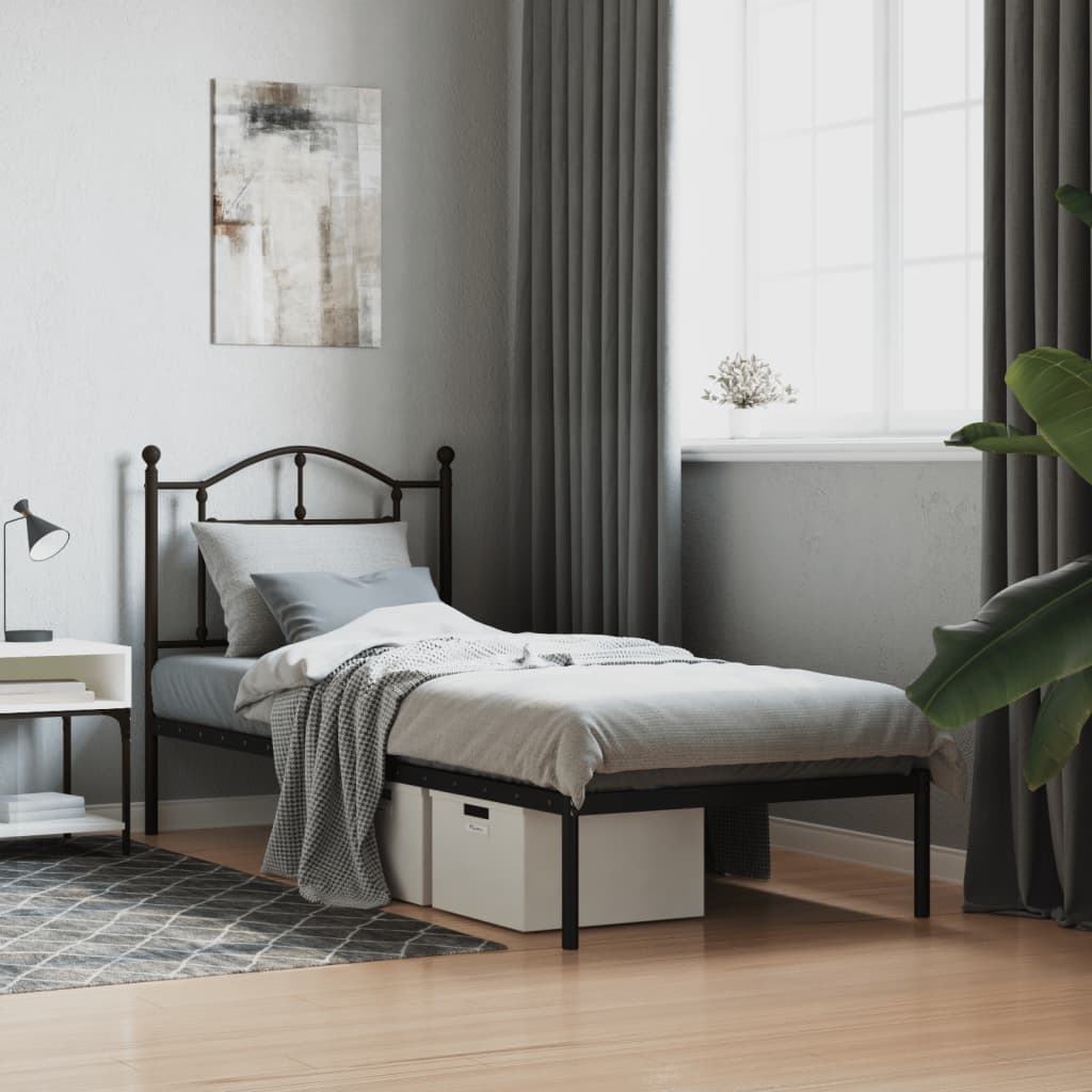 vidaXL Metal Bed Frame with Headboard Black 90x200 cm