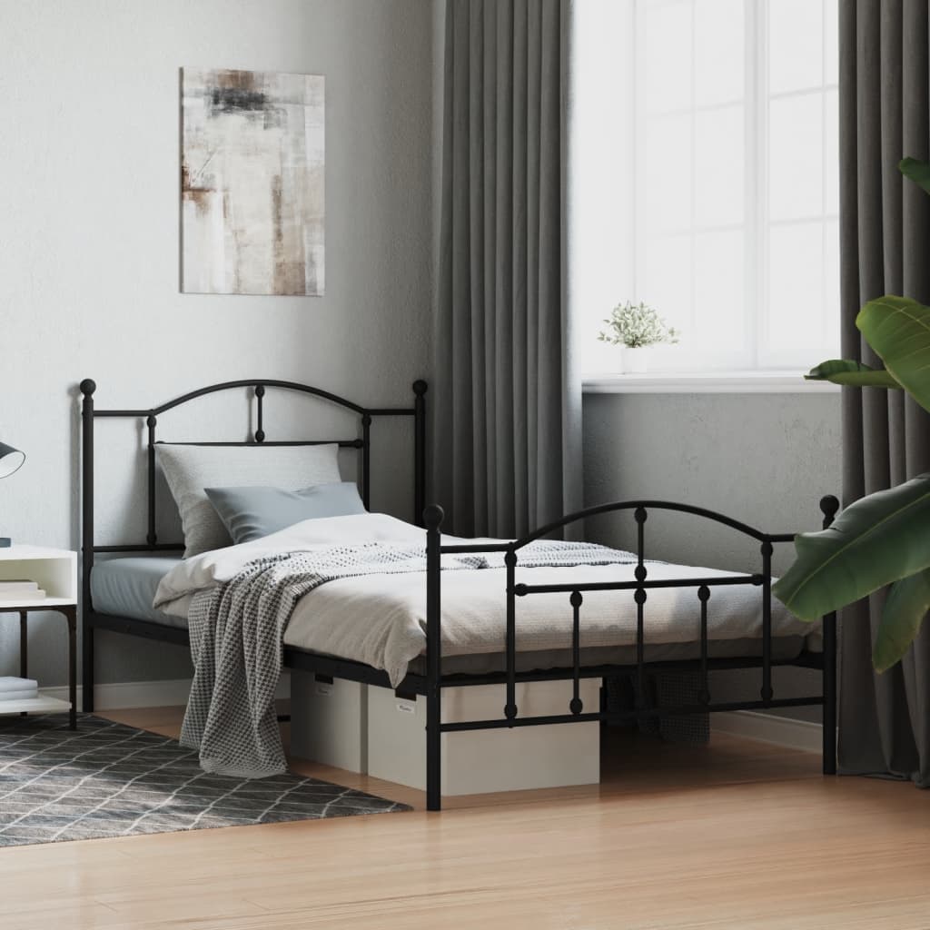 vidaXL Metal Bed Frame with Headboard and Footboard Black 107x203 cm