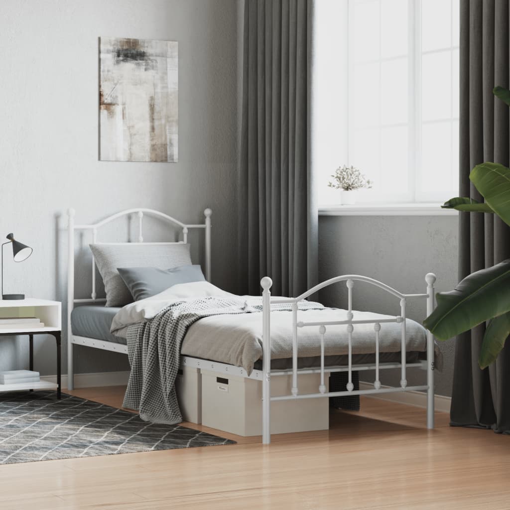 vidaXL Metal Bed Frame with Headboard and Footboard White 80x200 cm