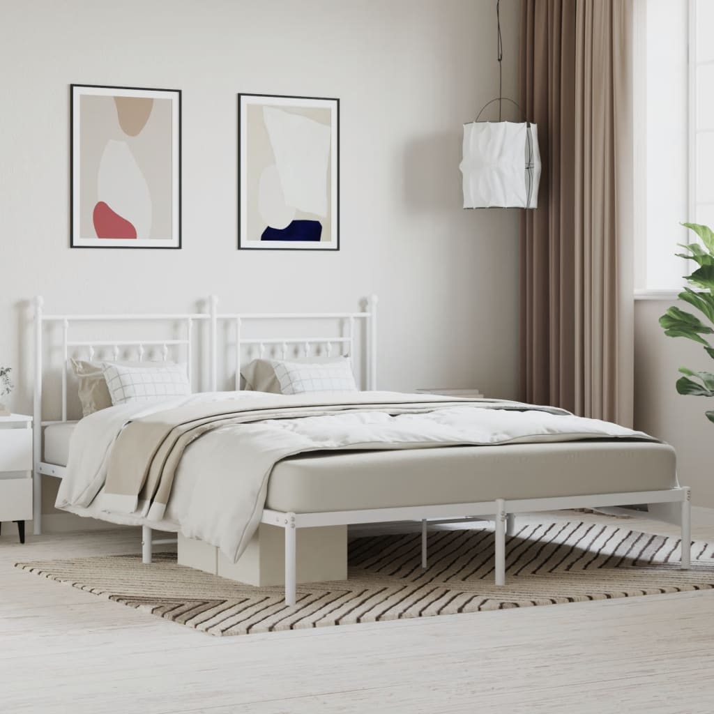 vidaXL Metal Bed Frame with Headboard White 160x200 cm