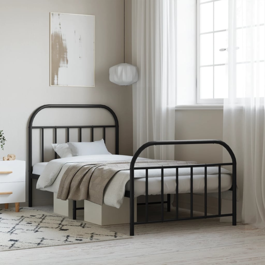 vidaXL Metal Bed Frame with Headboard and Footboard Black 107x203 cm