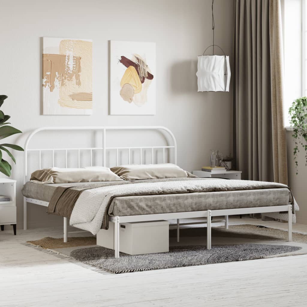 vidaXL Metal Bed Frame with Headboard White 183x213 cm