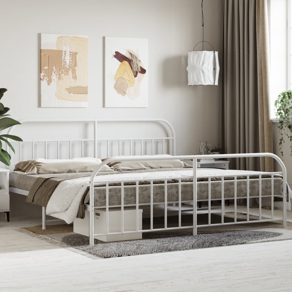 vidaXL Metal Bed Frame with Headboard and Footboard White 193x203 cm