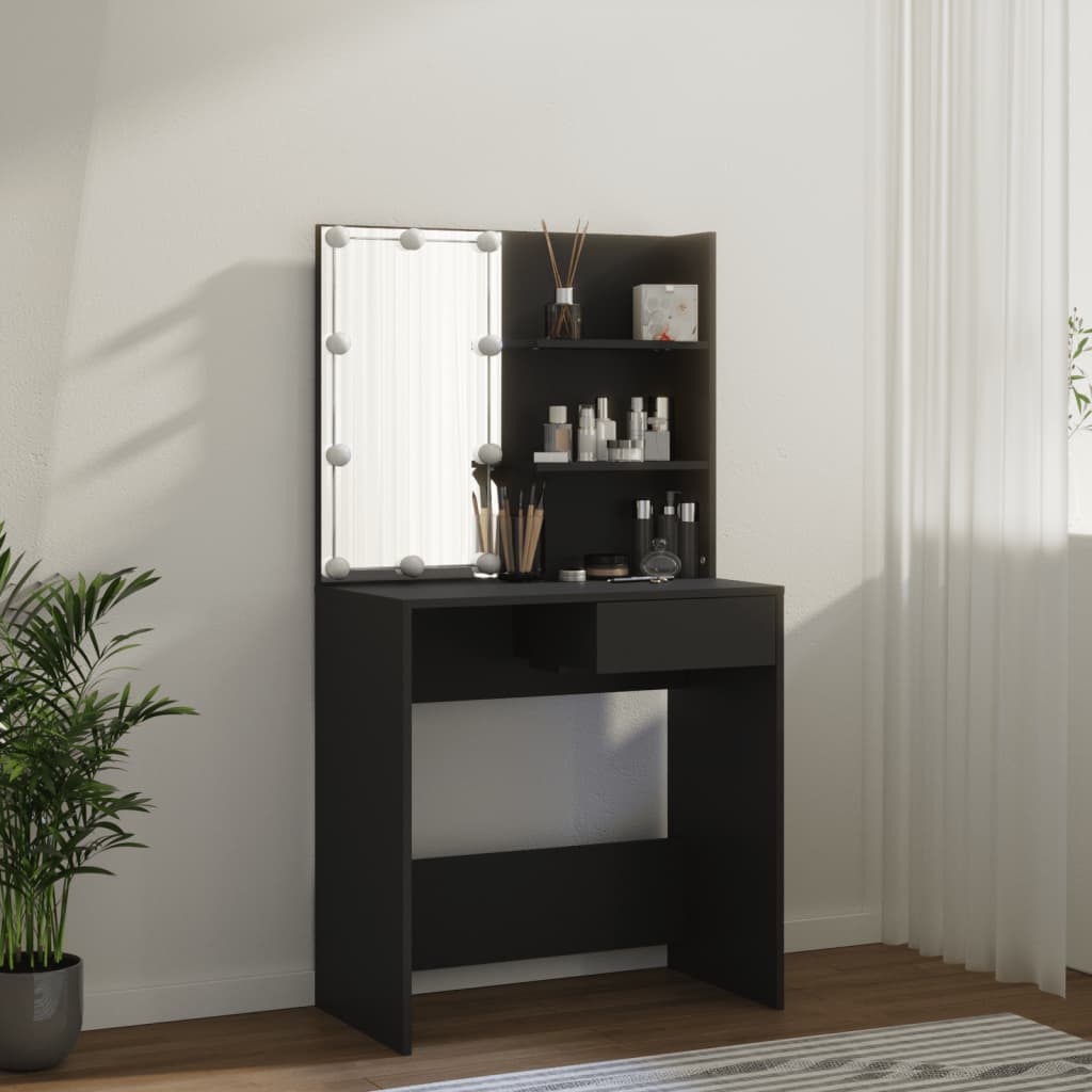 vidaXL Dressing Table with LED Black 74.5x40x141 cm