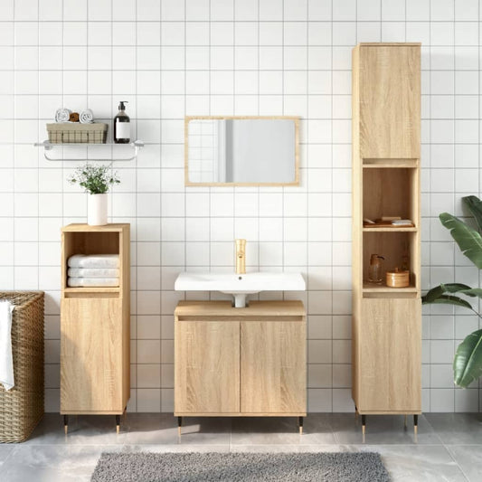 vidaXL 3 Piece Bathroom Cabinet Set Sonoma Oak Engineered Wood