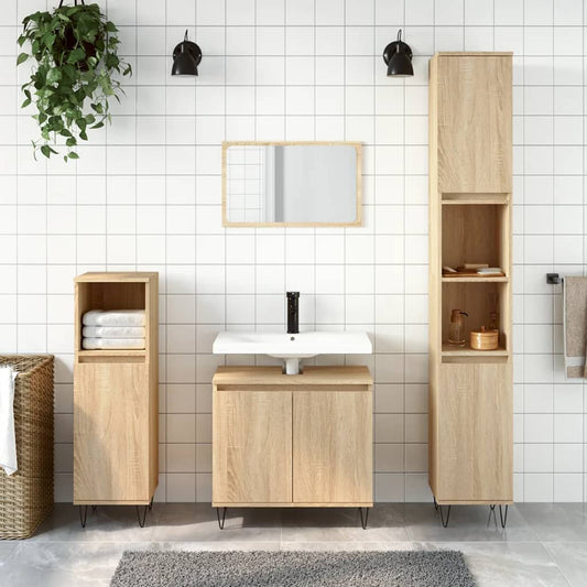 vidaXL 3 Piece Bathroom Cabinet Set Sonoma Oak Engineered Wood