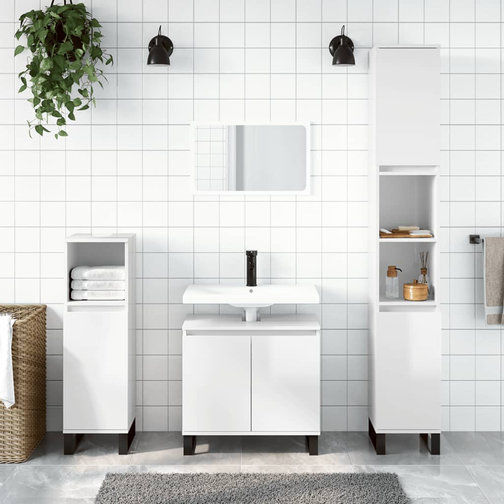 vidaXL 3 Piece Bathroom Cabinet Set High Gloss White Engineered Wood