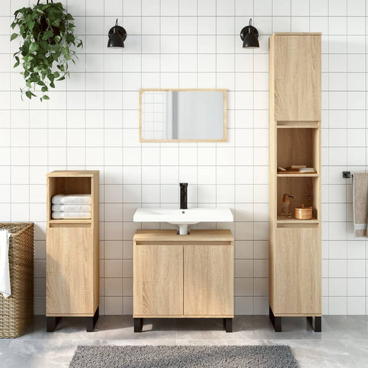 vidaXL 3 Piece Bathroom Cabinet Set Sonoma Oak Engineered Wood