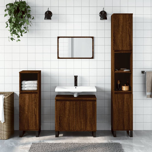 vidaXL 3 Piece Bathroom Cabinet Set Brown Oak Engineered Wood