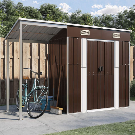 vidaXL Garden Shed with Extended Roof Brown 277x110.5x181 cm Steel
