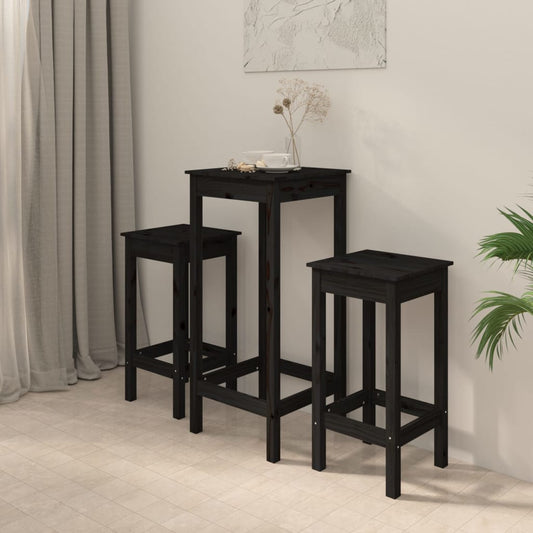 vidaXL 3 Piece Bar Set Black Solid Wood Pine