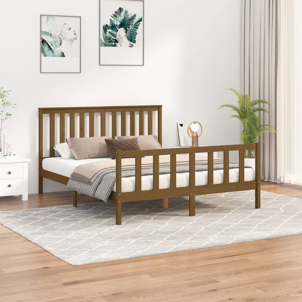 vidaXL Bed Frame with Headboard Honey Brown 160x200 cm Solid Wood Pine