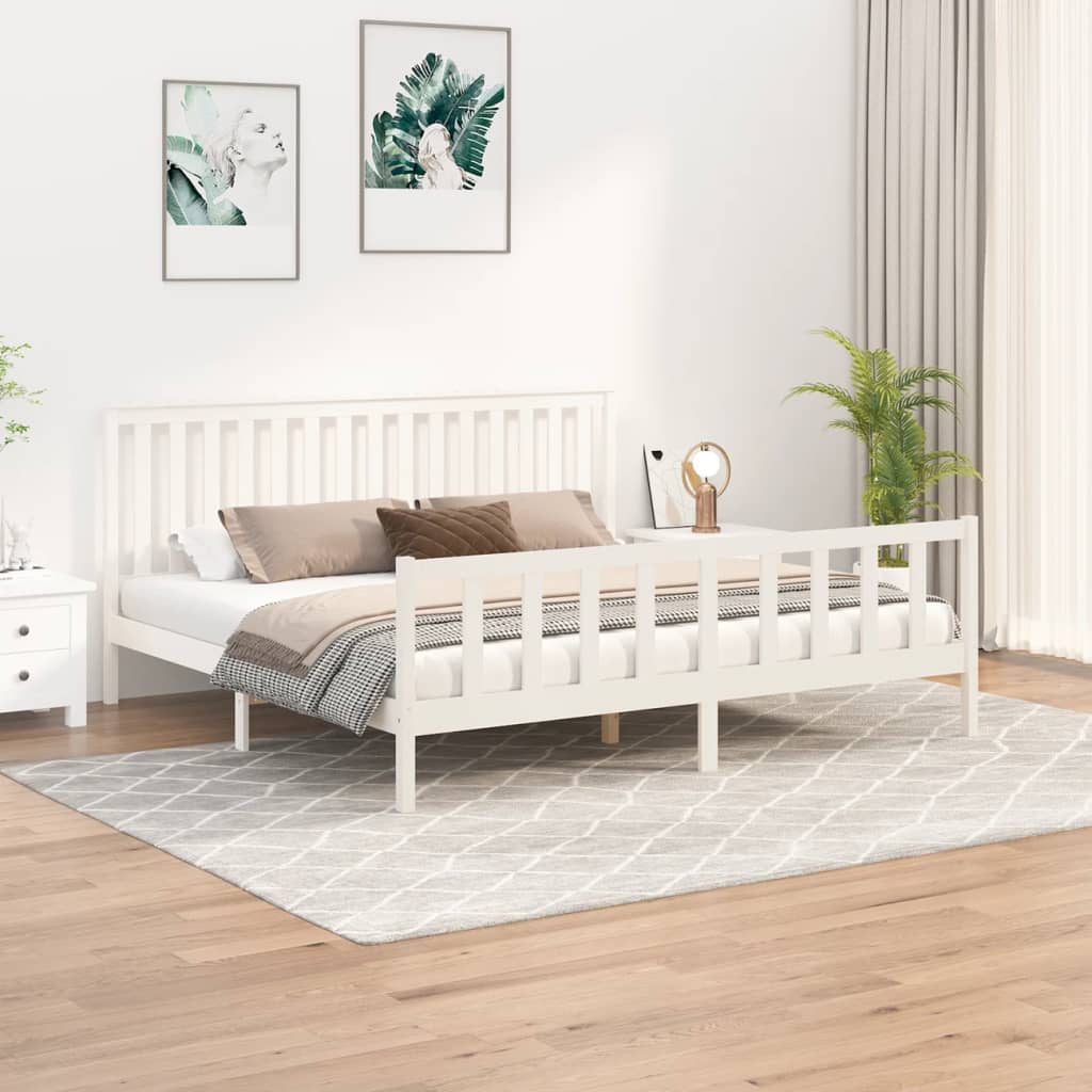 vidaXL Bed Frame with Headboard White 200x200 cm Solid Wood Pine