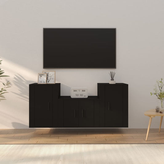 vidaXL 3 Piece TV Cabinet Set Black Engineered Wood