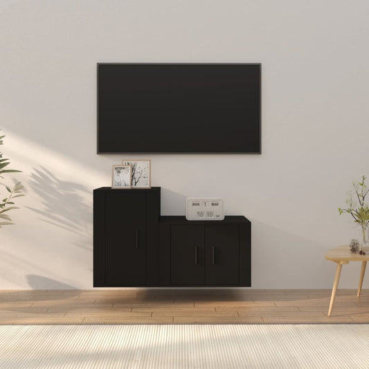vidaXL 2 Piece TV Cabinet Set Black Engineered Wood