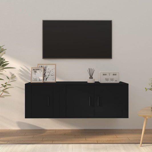 vidaXL 2 Piece TV Cabinet Set Black Engineered Wood