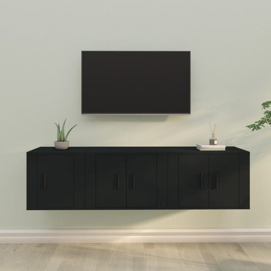 vidaXL 3 Piece TV Cabinet Set Black Engineered Wood