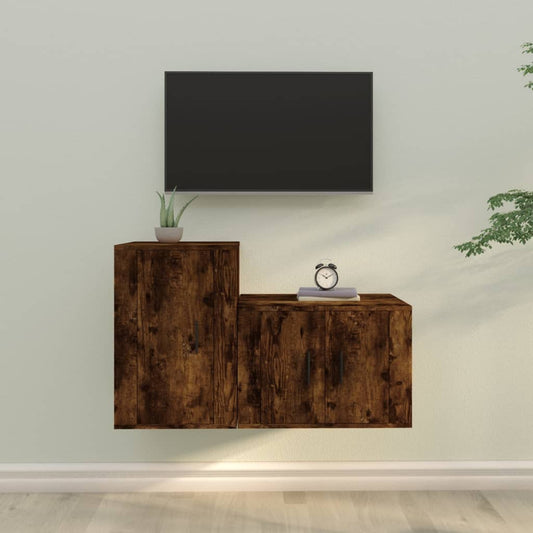 vidaXL 2 Piece TV Cabinet Set Smoked Oak Engineered Wood