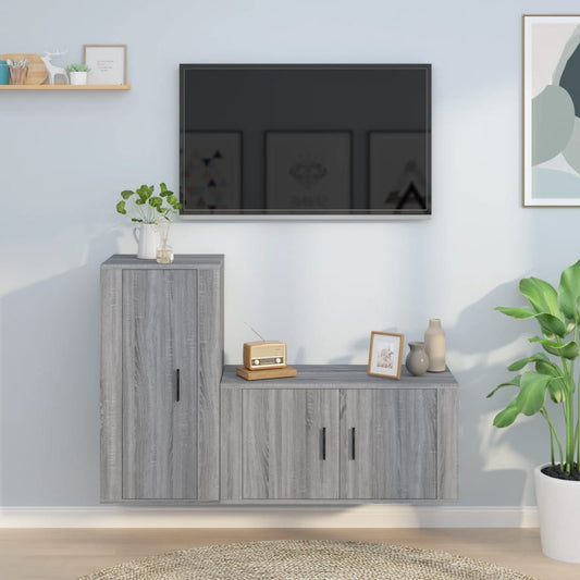 vidaXL 2 Piece TV Cabinet Set Grey Sonoma Engineered Wood
