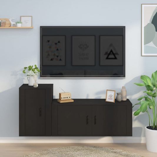 vidaXL 2 Piece TV Cabinet Set Black Engineered Wood