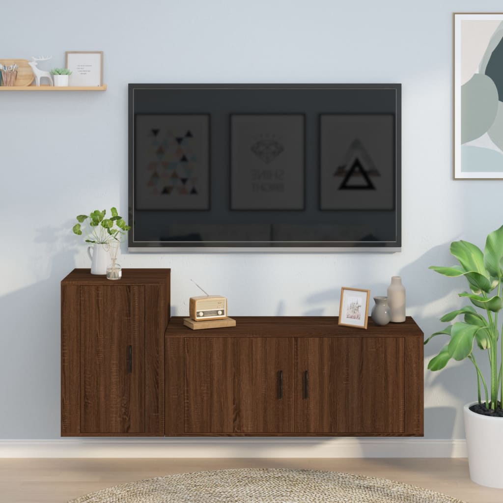 vidaXL 2 Piece TV Cabinet Set Brown Oak Engineered Wood