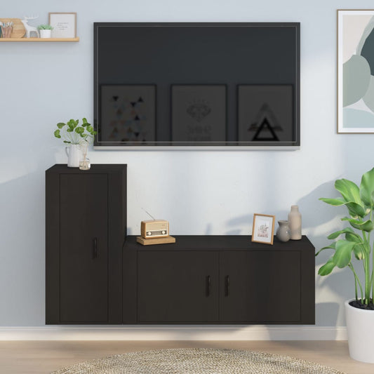 vidaXL 2 Piece TV Cabinet Set Black Engineered Wood