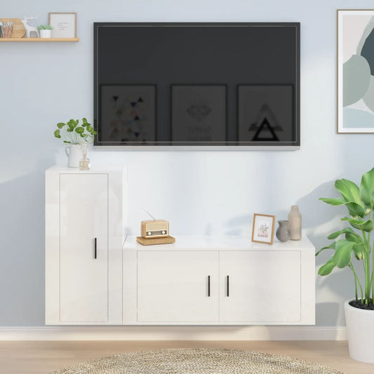 vidaXL 2 Piece TV Cabinet Set High Gloss White Engineered Wood