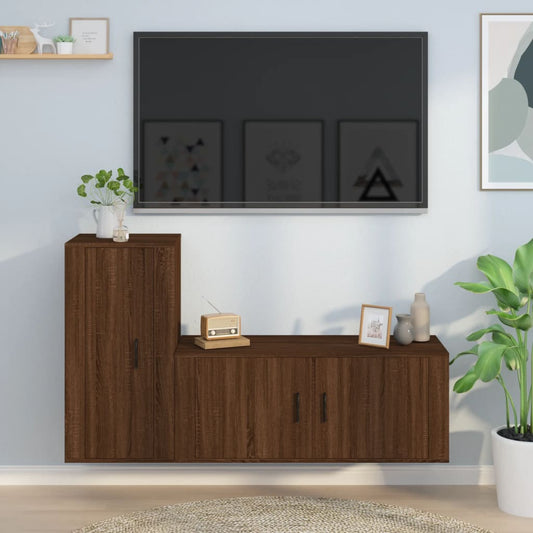 vidaXL 2 Piece TV Cabinet Set Brown Oak Engineered Wood